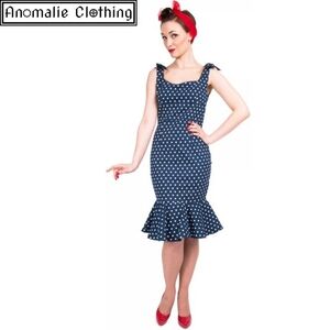 Lindy Bop Navy Polka Dot Midi Dress